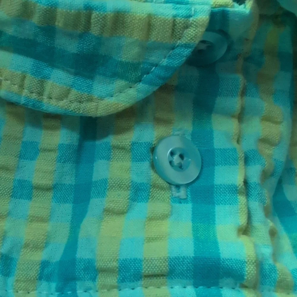 Oshkosh B'Gosh Y2K Vintage Infant Girls Blue‎ Green Seersucker Romper